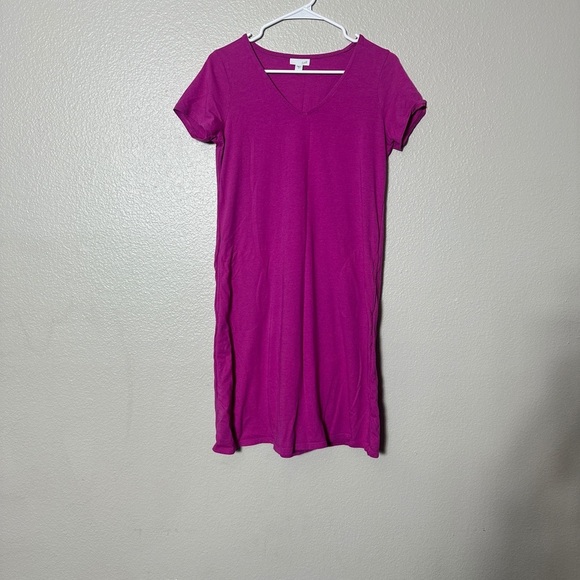 J.Jill Women’s Vibrant Pink V-Neck Dress With Pockets Size Small - Picture 1 of 8